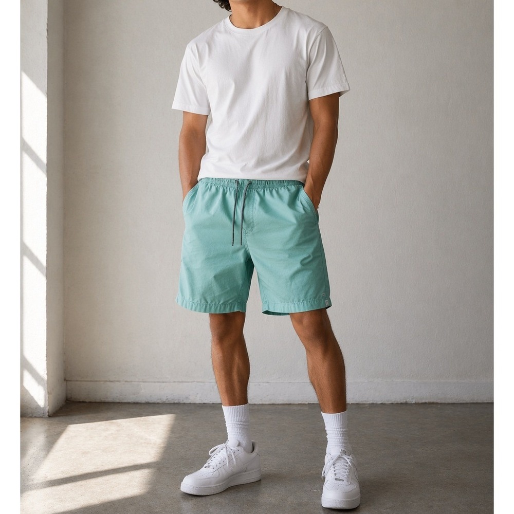 Old Navy Ultimate Mens Shorts Light Teal Green Elastic Waist Drawstring Size M